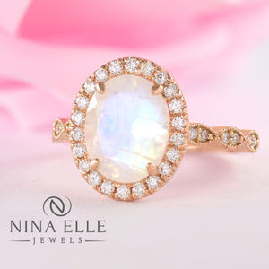 Gorgeous Moonstone with Diamonds Ring
